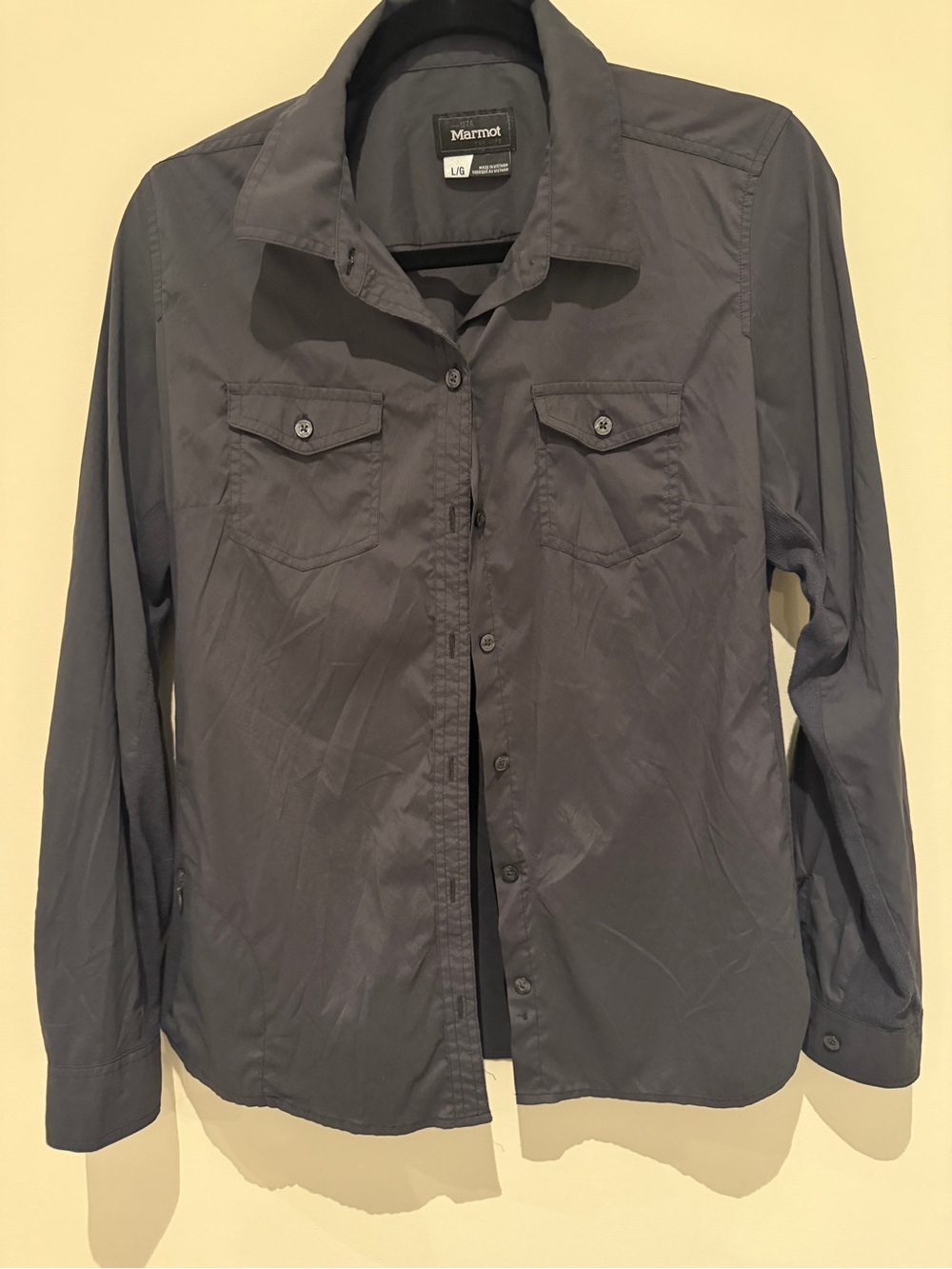 Marmot Womens Large Hiking Travel Shirt Stretch Nylon Button Front Grey